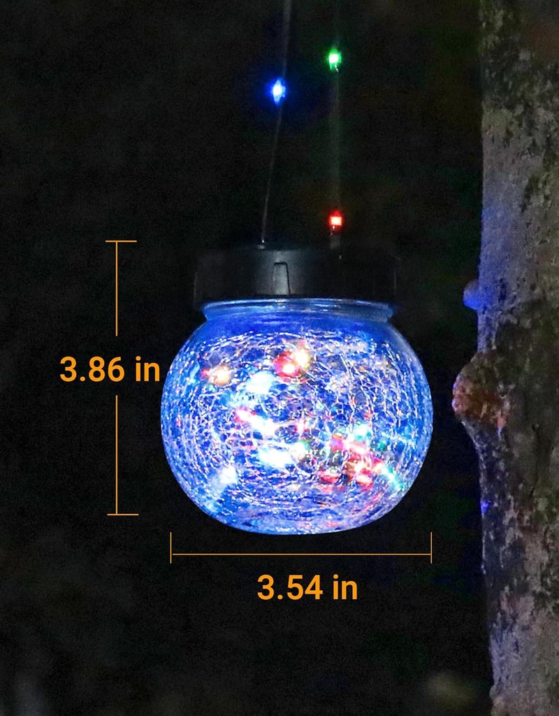 PARTPHONER Solar Lights Outdoor Waterproof 12-Pack, Solar Powered Hanging Lantern Cracked Glass Hanging Globes for Yard Decor Christmas Decoration, Shepherd Hook, Garden Tree Ornaments, RGB - Image 3